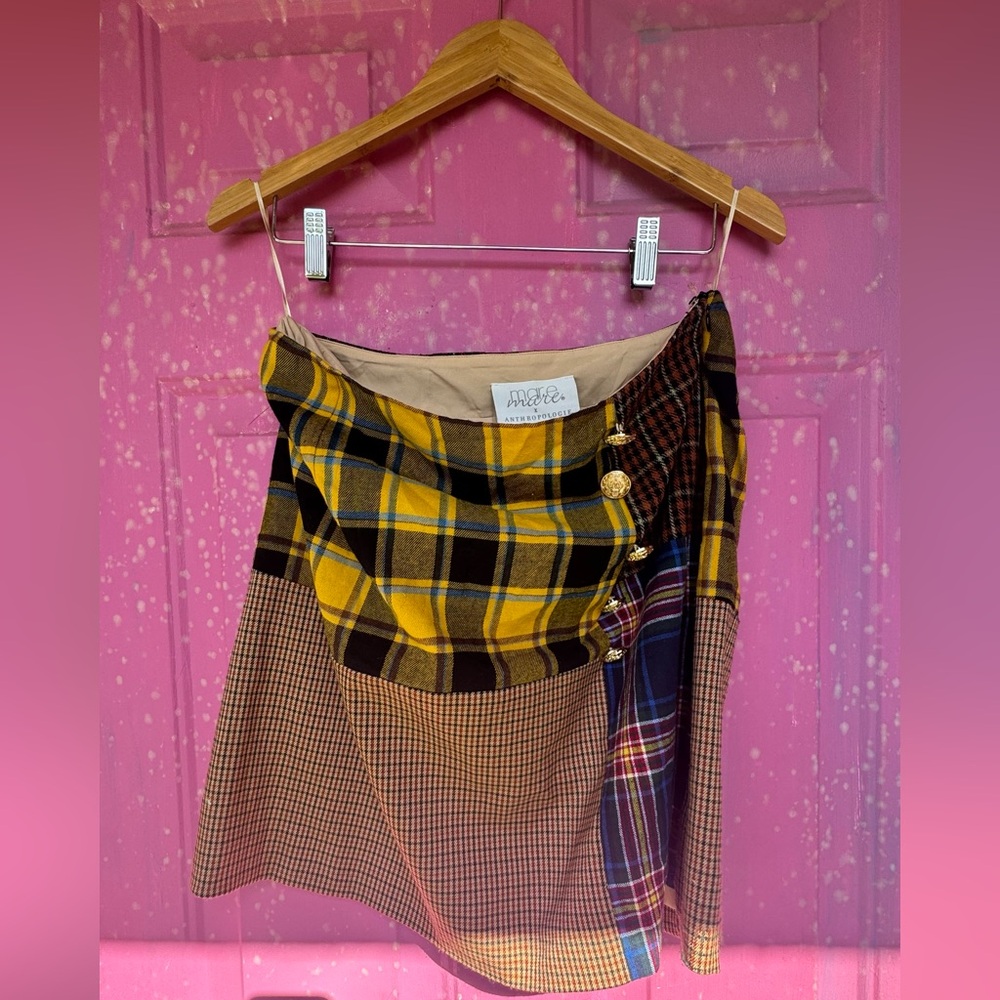 Anthropologie Yellow and Black Asymmetrical Wrap Mini Skirt